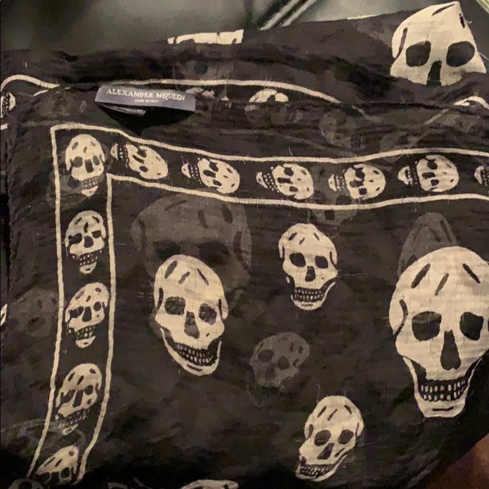 Alexander McQueen iconic skull scarf.